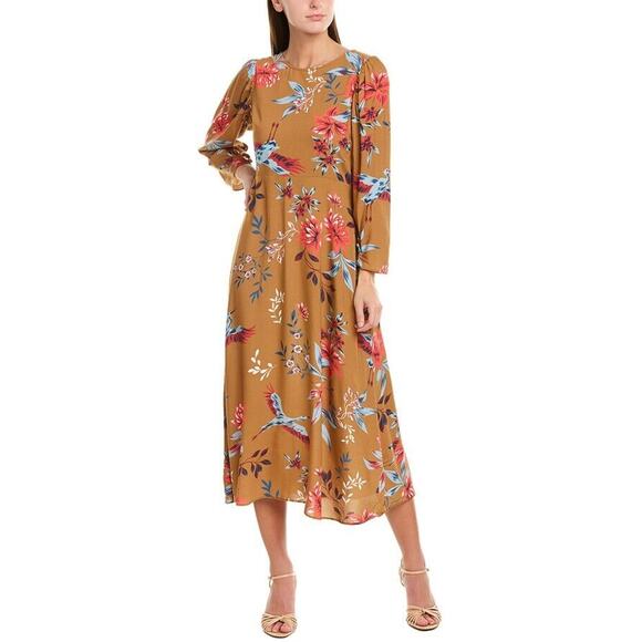 Rachel Pally Dresses & Skirts - Rachel Pally Dale Empire Midi Dress Burnt Orange Floral Long Sleeve Size XS